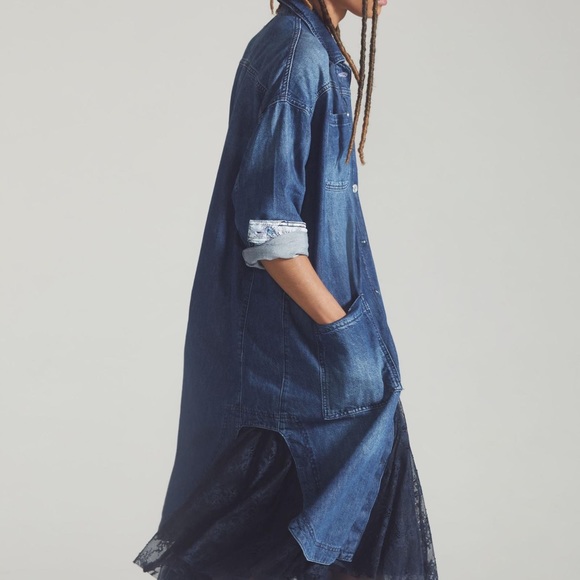Anthropologie Pilcro Oversized Draped Denim Duster, size Medium - Picture 2 of 16